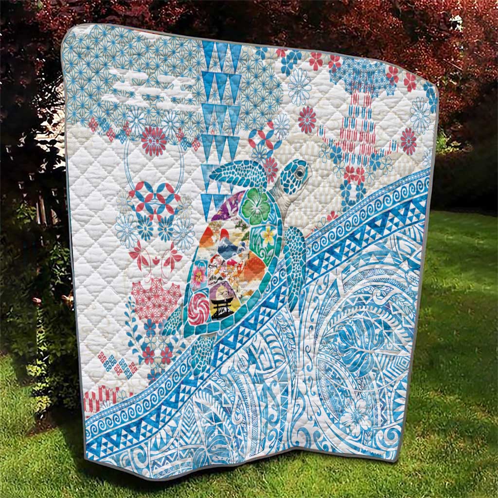 Hawaiian and Japanese Culture Together Quilt Tropical Honu with Japanese Elements Blue Color LT03 - Polynesian Pride