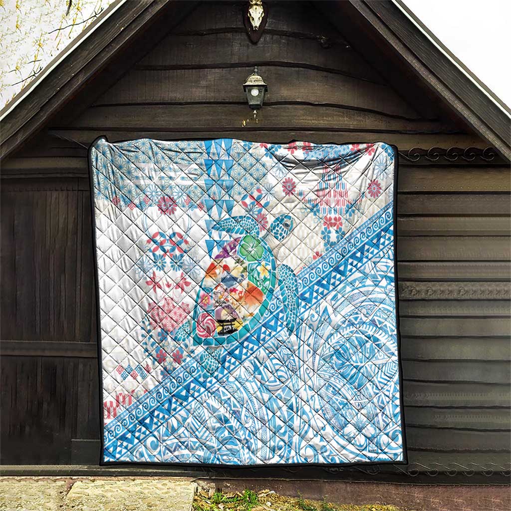 Hawaiian and Japanese Culture Together Quilt Tropical Honu with Japanese Elements Blue Color LT03 - Polynesian Pride