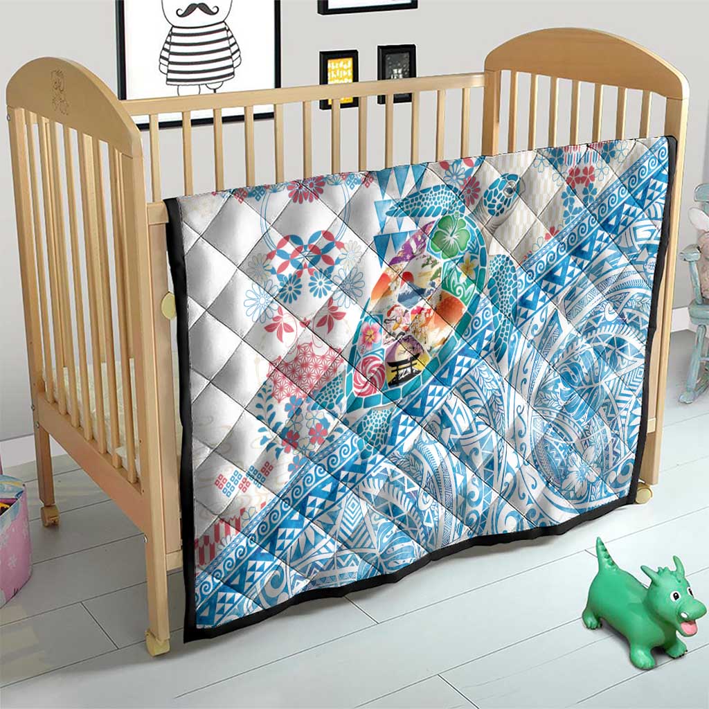 Hawaiian and Japanese Culture Together Quilt Tropical Honu with Japanese Elements Blue Color LT03 - Polynesian Pride