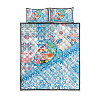 Hawaiian and Japanese Culture Together Quilt Bed Set Tropical Honu with Japanese Elements Blue Color LT03 - Polynesian Pride