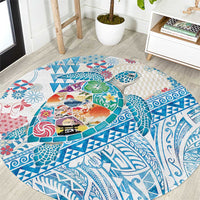 Hawaiian and Japanese Culture Together Round Carpet Tropical Honu with Japanese Elements Blue Color LT03 Blue - Polynesian Pride