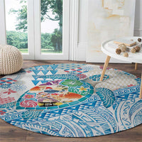 Hawaiian and Japanese Culture Together Round Carpet Tropical Honu with Japanese Elements Blue Color LT03 - Polynesian Pride