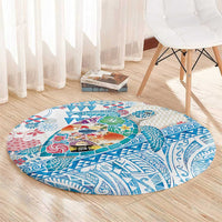 Hawaiian and Japanese Culture Together Round Carpet Tropical Honu with Japanese Elements Blue Color LT03 - Polynesian Pride