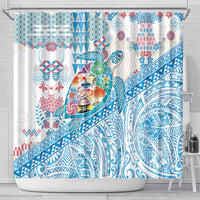 Hawaiian and Japanese Culture Together Shower Curtain Tropical Honu with Japanese Elements Blue Color LT03 - Polynesian Pride