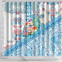 Hawaiian and Japanese Culture Together Shower Curtain Tropical Honu with Japanese Elements Blue Color LT03 - Polynesian Pride