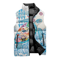 Hawaiian and Japanese Culture Together Sleeveless Puffer Jacket Tropical Honu with Japanese Elements Blue Color LT03 - Polynesian Pride