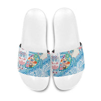 Hawaiian and Japanese Culture Together Slide Sandals Tropical Honu with Japanese Elements Blue Color LT03 Blue - Polynesian Pride