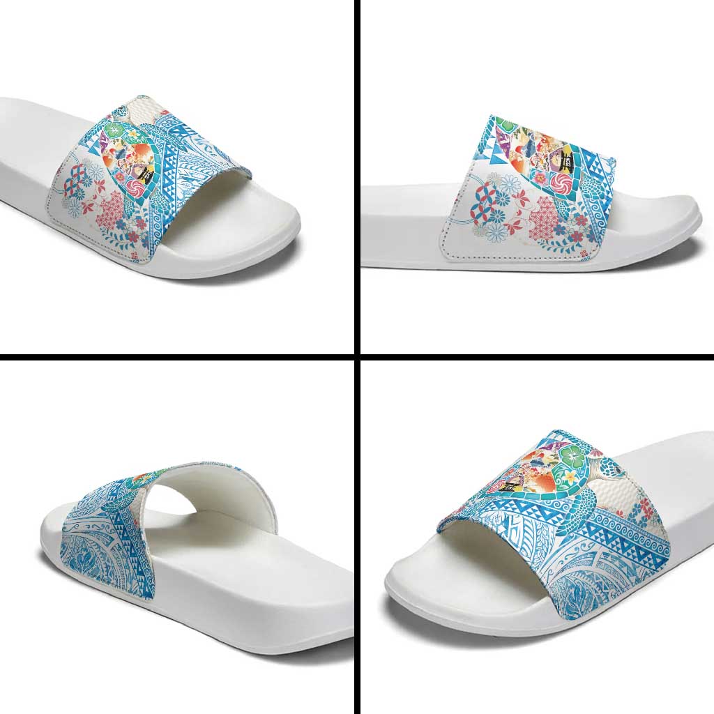 Hawaiian and Japanese Culture Together Slide Sandals Tropical Honu with Japanese Elements Blue Color LT03 - Polynesian Pride