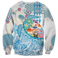 Hawaiian and Japanese Culture Together Sweatshirt Tropical Honu with Japanese Elements Blue Color LT03 - Polynesian Pride