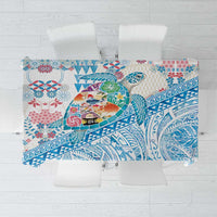 Hawaiian and Japanese Culture Together Tablecloth Tropical Honu with Japanese Elements Blue Color LT03 Blue - Polynesian Pride
