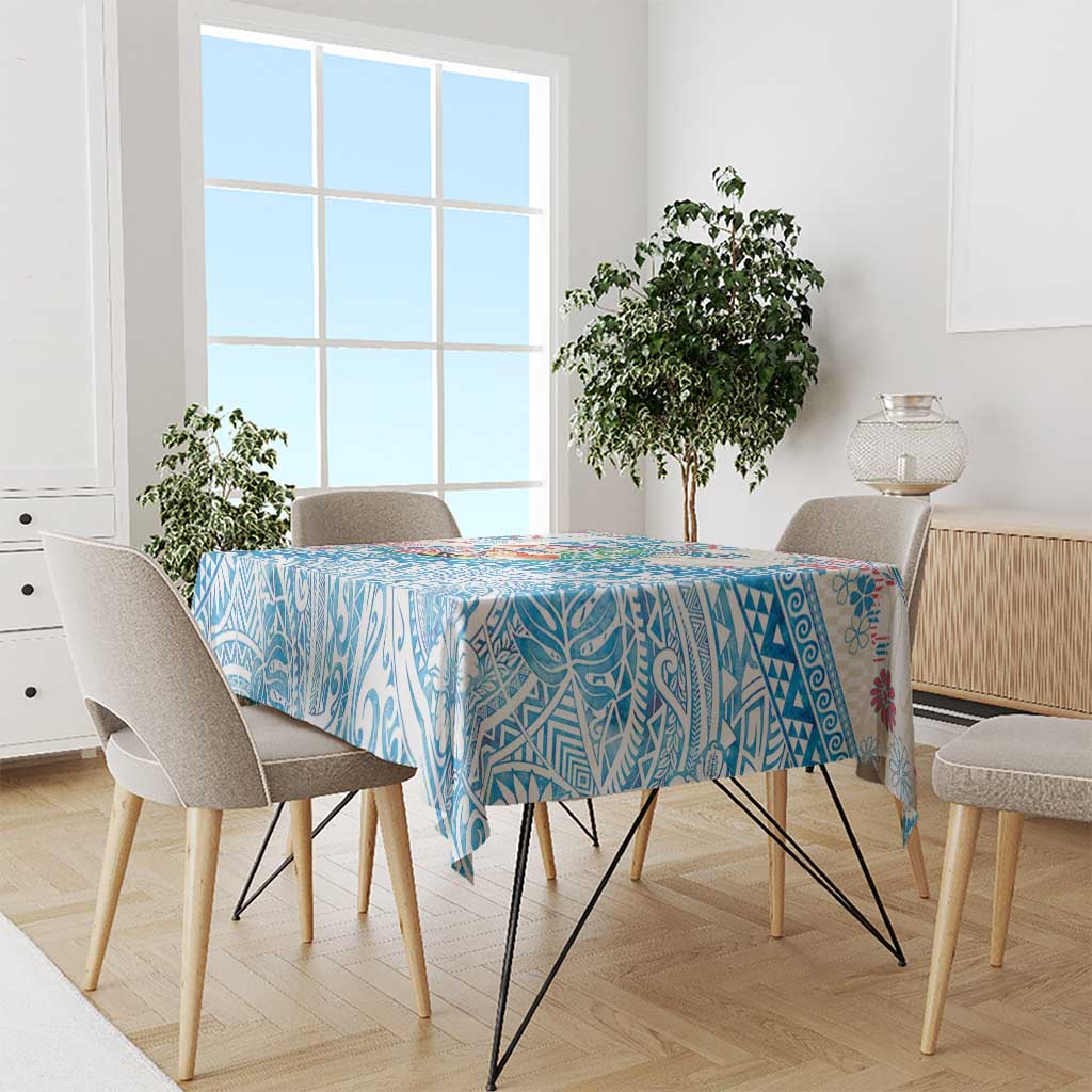 Hawaiian and Japanese Culture Together Tablecloth Tropical Honu with Japanese Elements Blue Color LT03 - Polynesian Pride