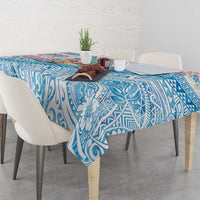 Hawaiian and Japanese Culture Together Tablecloth Tropical Honu with Japanese Elements Blue Color LT03 - Polynesian Pride