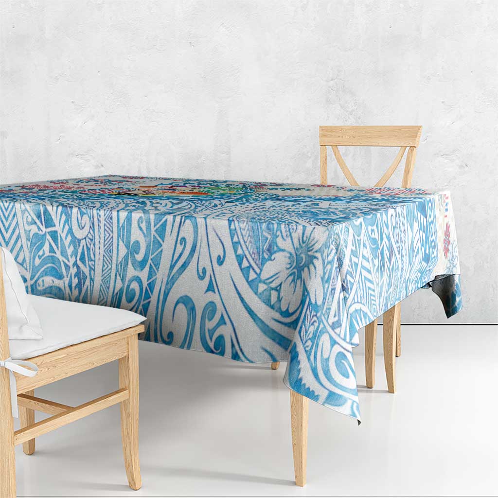 Hawaiian and Japanese Culture Together Tablecloth Tropical Honu with Japanese Elements Blue Color LT03 - Polynesian Pride