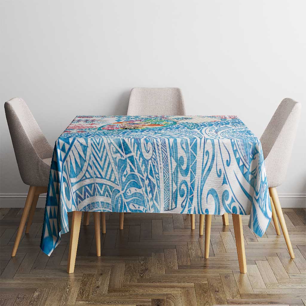 Hawaiian and Japanese Culture Together Tablecloth Tropical Honu with Japanese Elements Blue Color LT03 - Polynesian Pride
