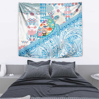 Hawaiian and Japanese Culture Together Tapestry Tropical Honu with Japanese Elements Blue Color LT03 - Polynesian Pride