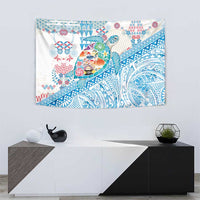 Hawaiian and Japanese Culture Together Tapestry Tropical Honu with Japanese Elements Blue Color LT03 - Polynesian Pride