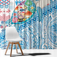 Hawaiian and Japanese Culture Together Window Curtain Tropical Honu with Japanese Elements Blue Color LT03 - Polynesian Pride