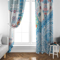 Hawaiian and Japanese Culture Together Window Curtain Tropical Honu with Japanese Elements Blue Color LT03 - Polynesian Pride