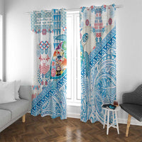 Hawaiian and Japanese Culture Together Window Curtain Tropical Honu with Japanese Elements Blue Color LT03 With Grommets Blue - Polynesian Pride