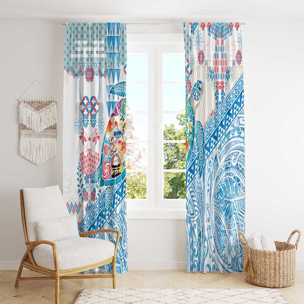 Hawaiian and Japanese Culture Together Window Curtain Tropical Honu with Japanese Elements Blue Color LT03 - Polynesian Pride