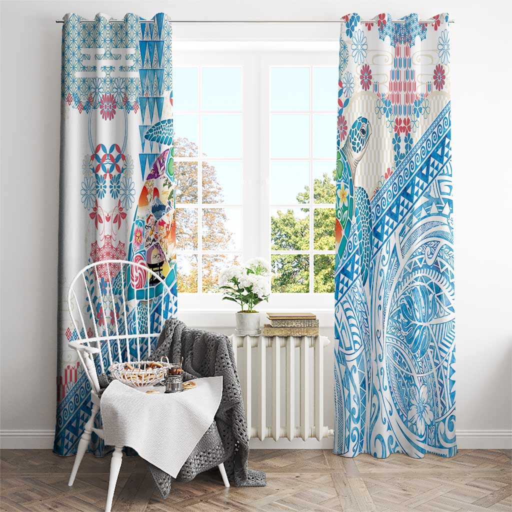 Hawaiian and Japanese Culture Together Window Curtain Tropical Honu with Japanese Elements Blue Color LT03 - Polynesian Pride