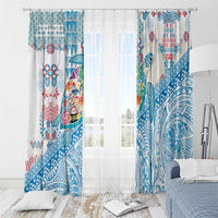 Hawaiian and Japanese Culture Together Window Curtain Tropical Honu with Japanese Elements Blue Color LT03 - Polynesian Pride