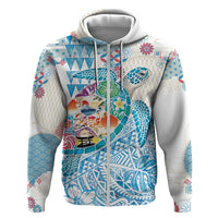 Hawaiian and Japanese Culture Together Zip Hoodie Tropical Honu with Japanese Elements Blue Color LT03 Zip Hoodie Blue - Polynesian Pride