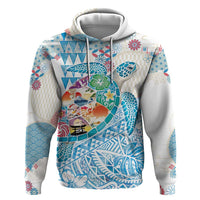 Hawaiian and Japanese Culture Together Zip Hoodie Tropical Honu with Japanese Elements Blue Color LT03 Pullover Hoodie Blue - Polynesian Pride