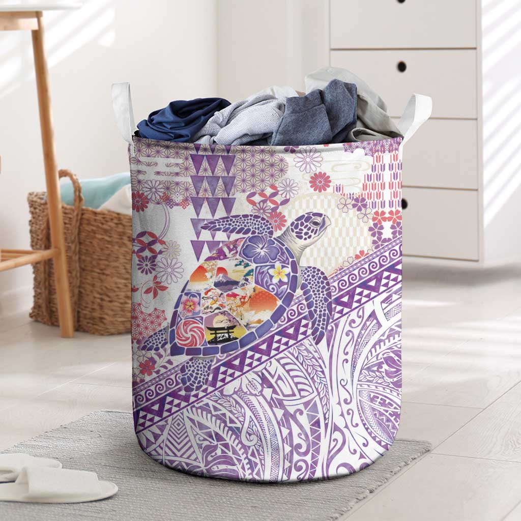 Hawaiian and Japanese Culture Together Laundry Basket Tropical Honu with Japanese Elements Purple Color LT03 Purple - Polynesian Pride