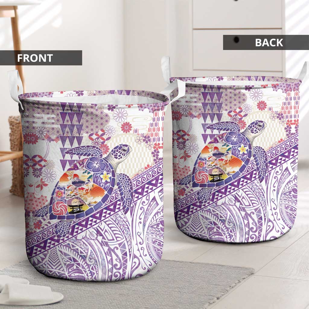 Hawaiian and Japanese Culture Together Laundry Basket Tropical Honu with Japanese Elements Purple Color LT03 - Polynesian Pride