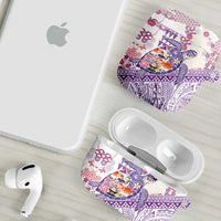 Hawaiian and Japanese Culture Together AirPods Case Tropical Honu with Japanese Elements Purple Color