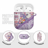 Hawaiian and Japanese Culture Together AirPods Case Tropical Honu with Japanese Elements Purple Color