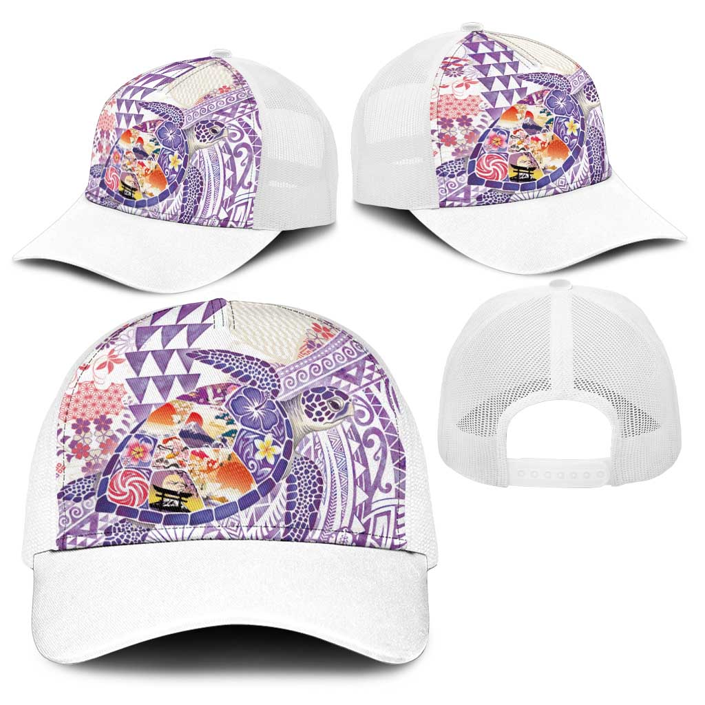 Hawaiian and Japanese Culture Together Baseball Net Cap Tropical Honu with Japanese Elements Purple Color
