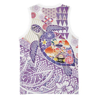 Hawaiian and Japanese Culture Together Basketball Jersey Tropical Honu with Japanese Elements Purple Color