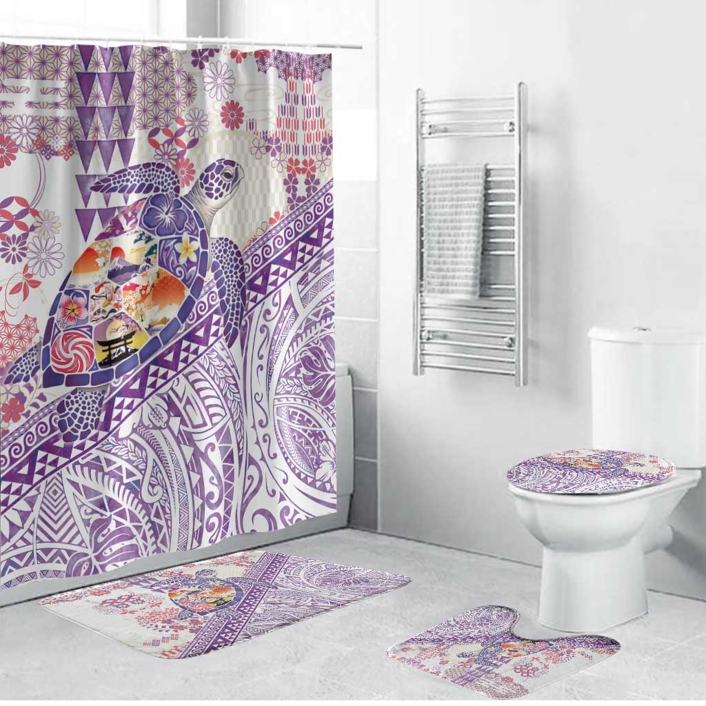 Hawaiian and Japanese Culture Together Bathroom Set Tropical Honu with Japanese Elements Purple Color LT03 Bathroom Set (4 pcs) Purple - Polynesian Pride