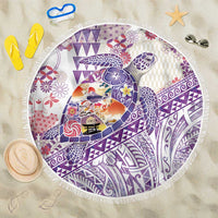 Hawaiian and Japanese Culture Together Beach Blanket Tropical Honu with Japanese Elements Purple Color LT03 One Size 150cm Purple - Polynesian Pride