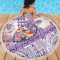 Hawaiian and Japanese Culture Together Beach Blanket Tropical Honu with Japanese Elements Purple Color LT03 - Polynesian Pride