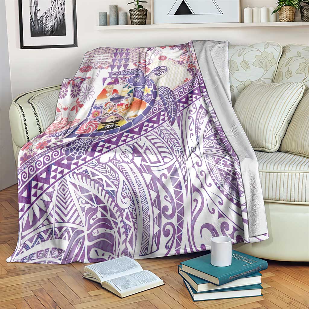 Hawaiian and Japanese Culture Together Blanket Tropical Honu with Japanese Elements Purple Color LT03 Purple - Polynesian Pride