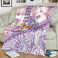Hawaiian and Japanese Culture Together Blanket Tropical Honu with Japanese Elements Purple Color