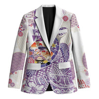 Hawaiian and Japanese Culture Together Blazer Tropical Honu with Japanese Elements Purple Color LT03 Unisex Purple - Polynesian Pride