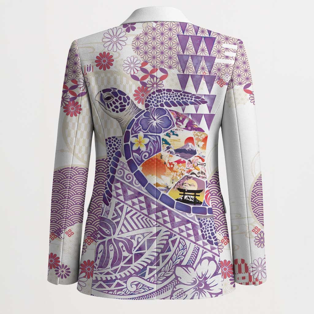 Hawaiian and Japanese Culture Together Blazer Tropical Honu with Japanese Elements Purple Color LT03 - Polynesian Pride