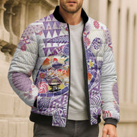Hawaiian and Japanese Culture Together Bomber Puffer Jacket Tropical Honu with Japanese Elements Purple Color LT03 - Polynesian Pride