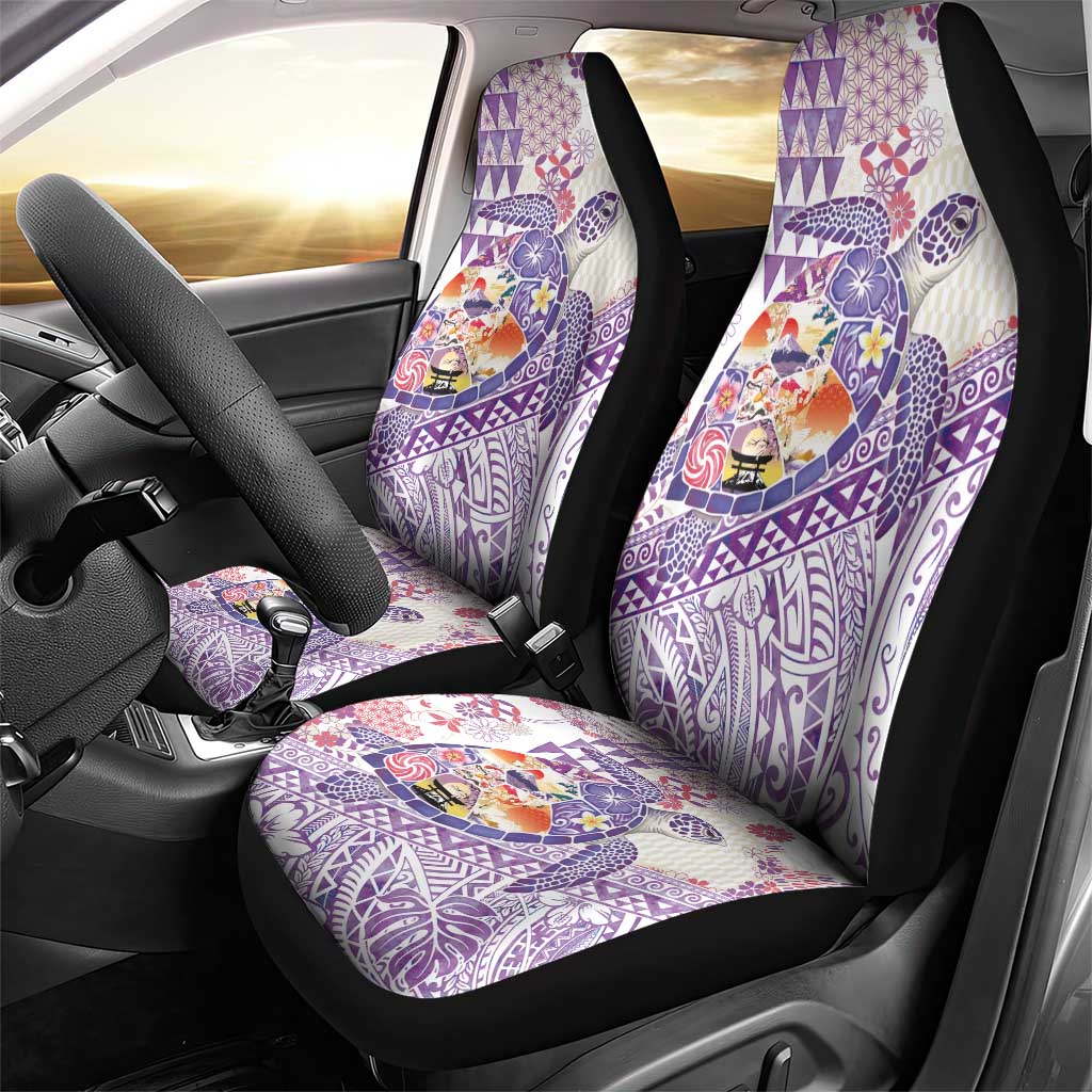 Hawaiian and Japanese Culture Together Car Seat Cover Tropical Honu with Japanese Elements Purple Color