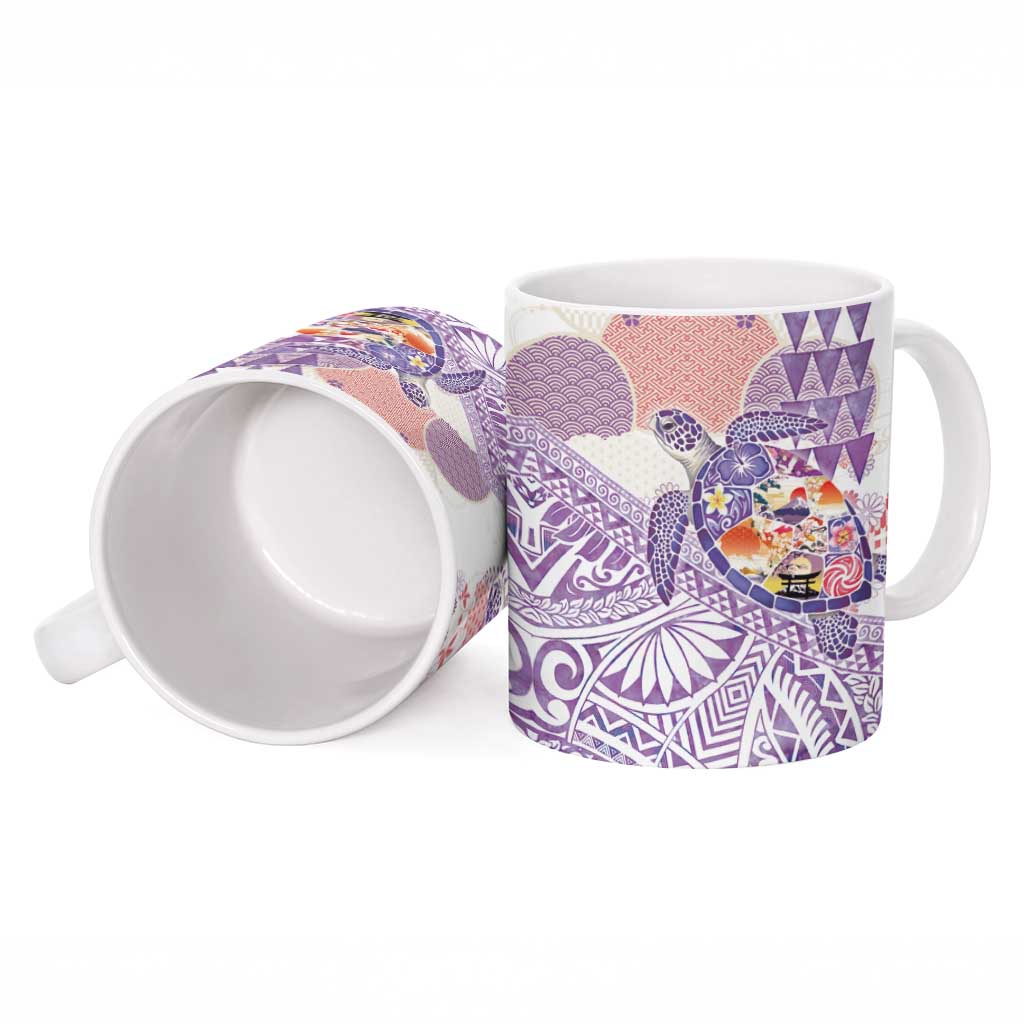 Hawaiian and Japanese Culture Together Ceramic Mug Tropical Honu with Japanese Elements Purple Color LT03 - Polynesian Pride