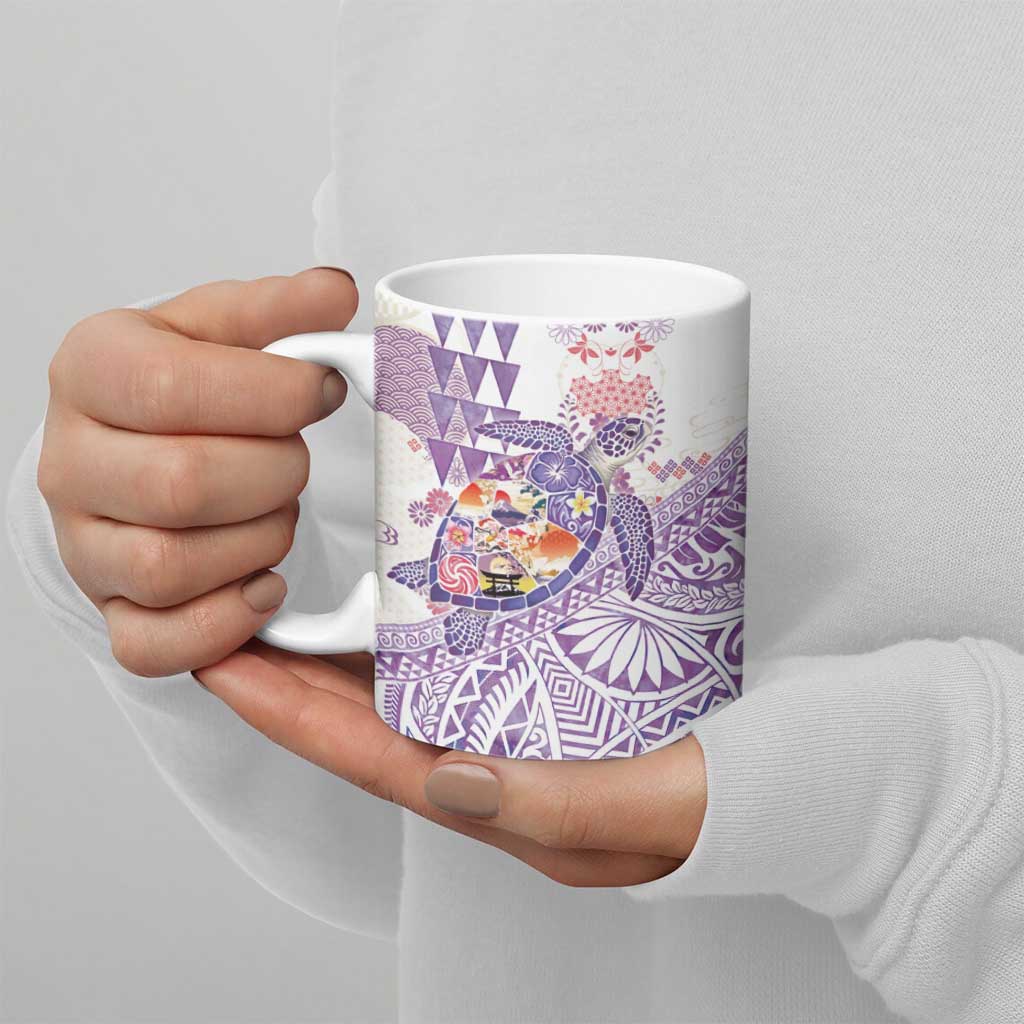 Hawaiian and Japanese Culture Together Ceramic Mug Tropical Honu with Japanese Elements Purple Color LT03 - Polynesian Pride