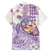 Hawaiian and Japanese Culture Together Family Matching Off Shoulder Maxi Dress and Hawaiian Shirt Tropical Honu with Japanese Elements Purple Color