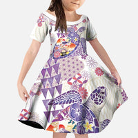 Hawaiian and Japanese Culture Together Family Matching Off Shoulder Short Dress and Hawaiian Shirt Tropical Honu with Japanese Elements Purple Color