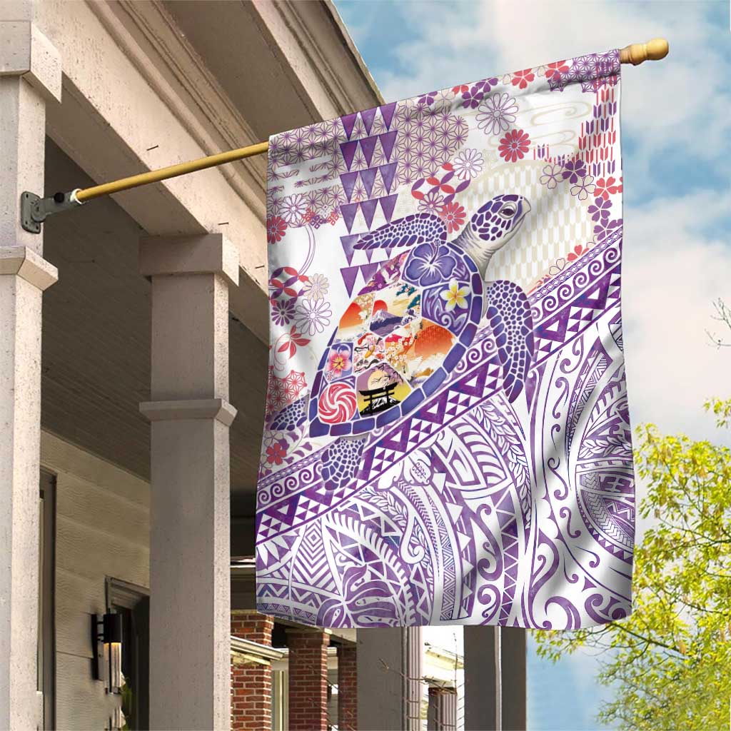 Hawaiian and Japanese Culture Together Garden Flag Tropical Honu with Japanese Elements Purple Color LT03 House Flag Purple - Polynesian Pride