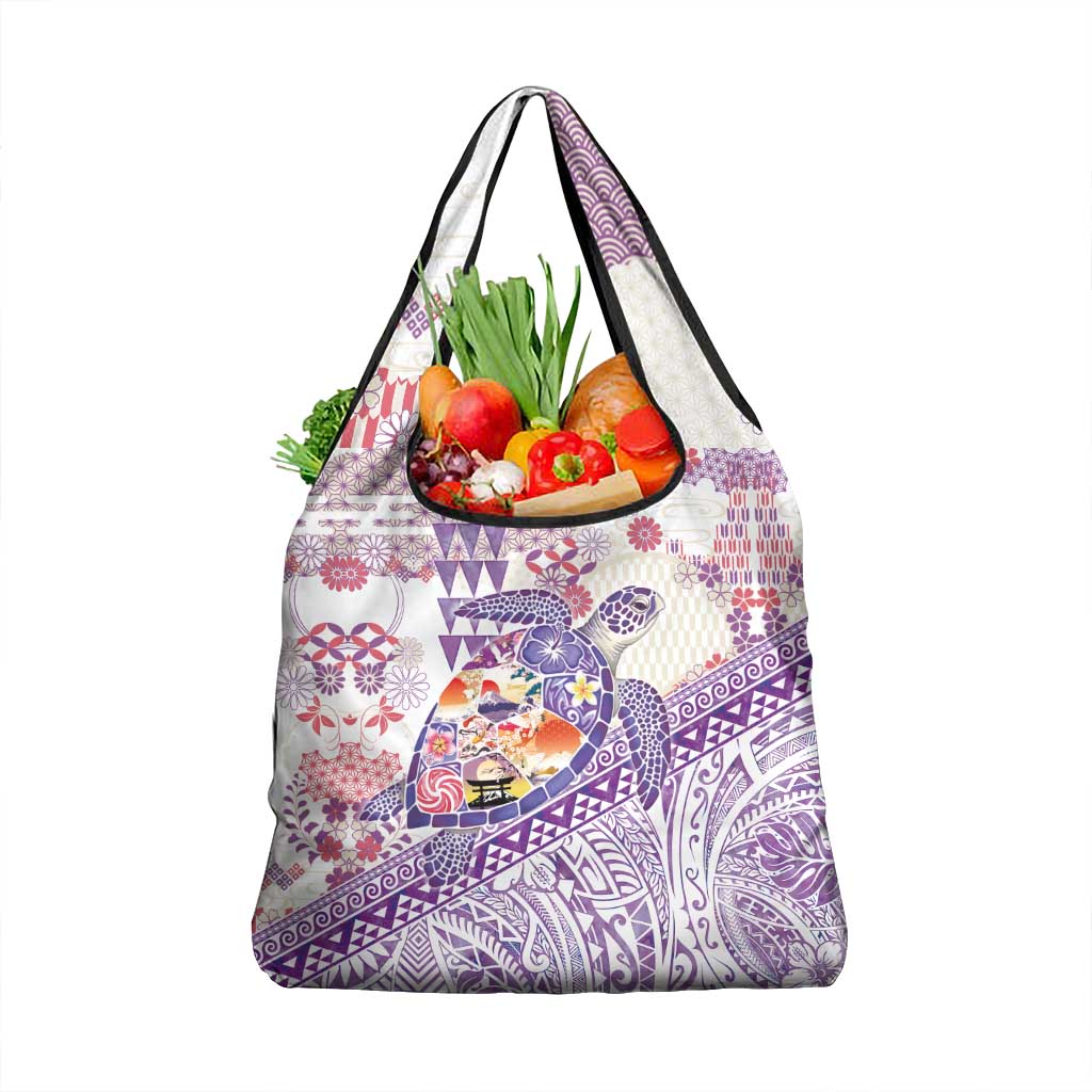 Hawaiian and Japanese Culture Together Grocery Bag Tropical Honu with Japanese Elements Purple Color LT03 1-pack One Size Purple - Polynesian Pride
