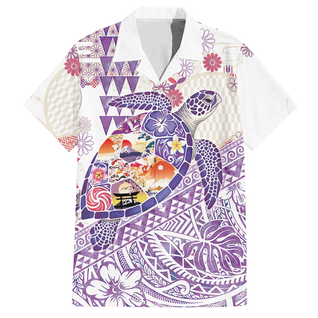Hawaiian and Japanese Culture Together Hawaiian Shirt Tropical Honu with Japanese Elements Purple Color